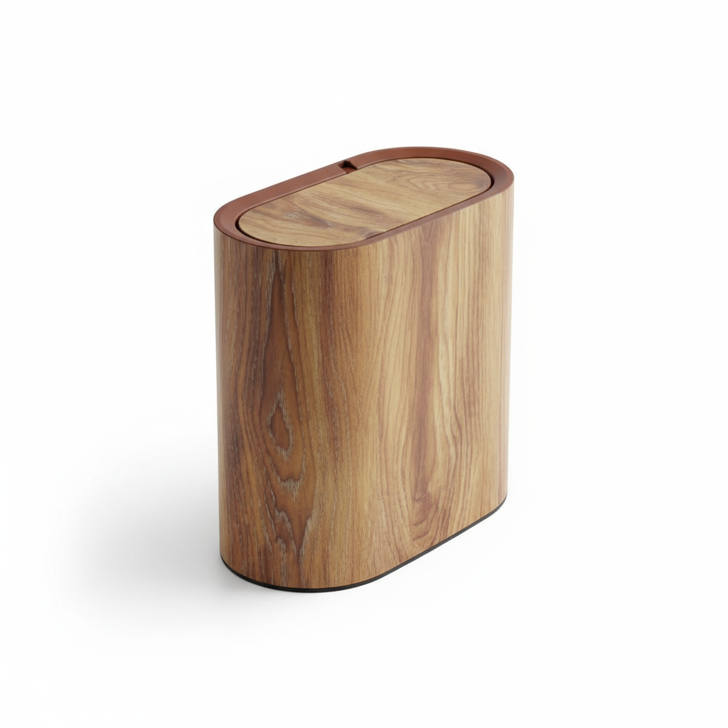 Wood Grain Kitchen Accessories Trash Can with Lid Design