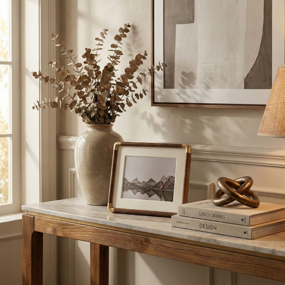 Wood Photo Frame with Gold Corner Accents