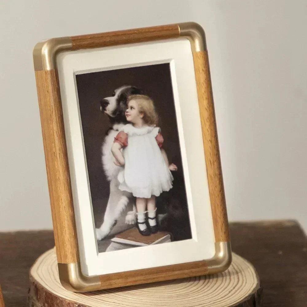 Wood Photo Frame with Gold Corner Accents