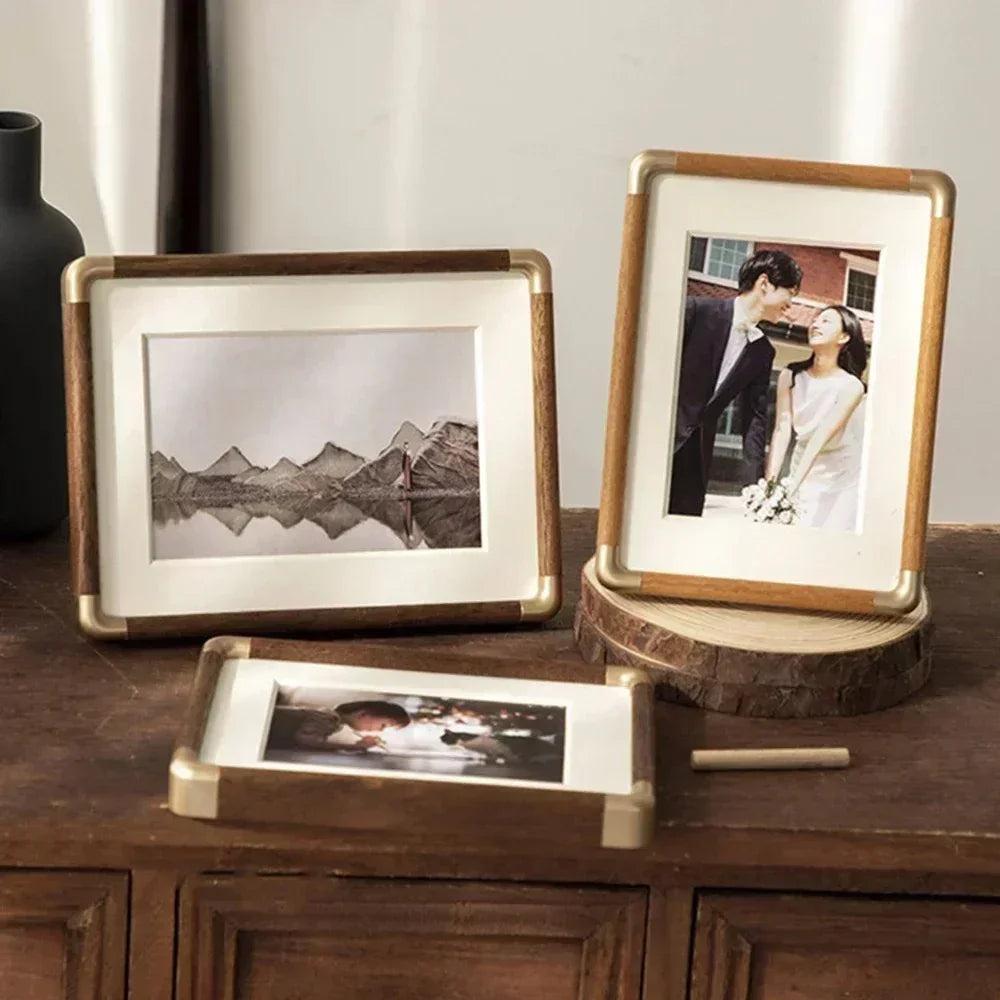 Wood Photo Frame with Gold Corner Accents
