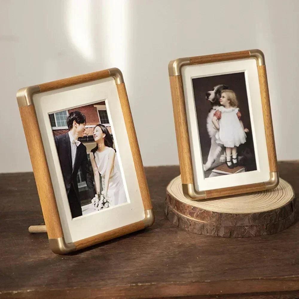 Wood Photo Frame with Gold Corner Accents