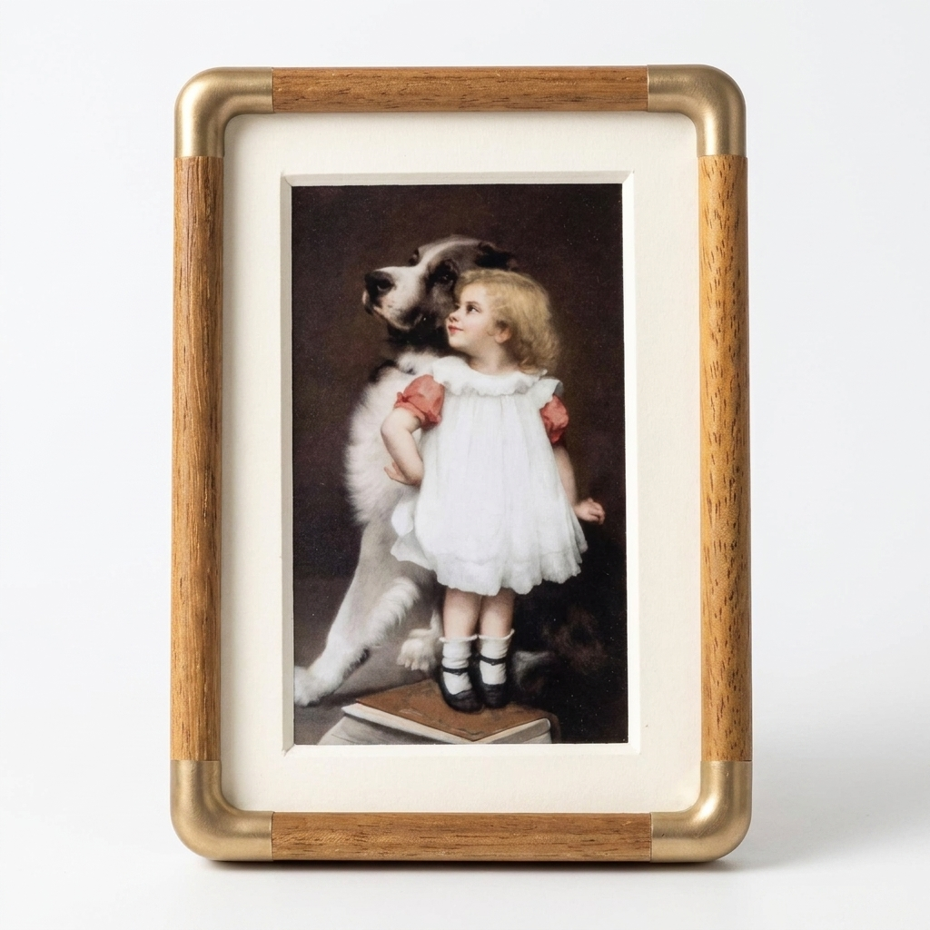 Wood Photo Frame with Gold Corner Accents