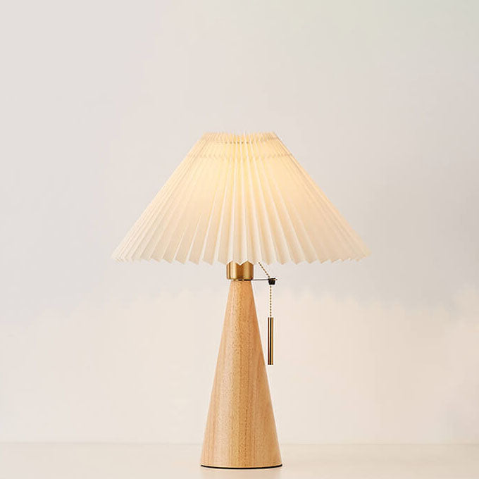 Wood Pleated Table Lamp with Fabric Shade