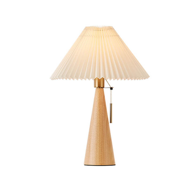 Wood Pleated Table Lamp with Fabric Shade