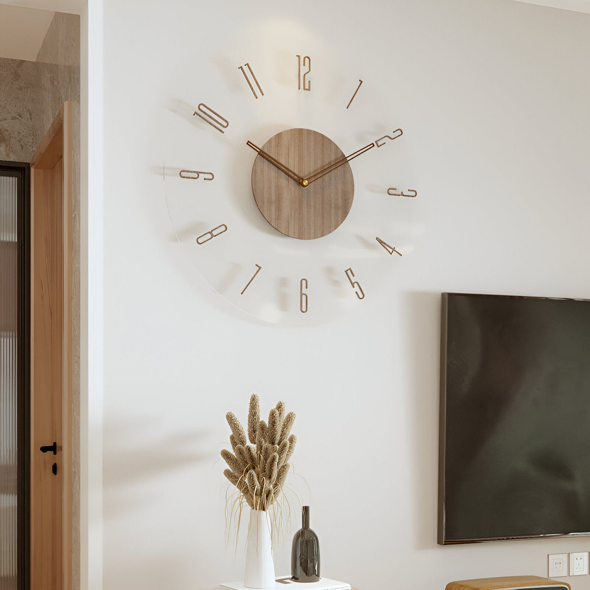 Wood Wall Clock with Transparent Minimal Design