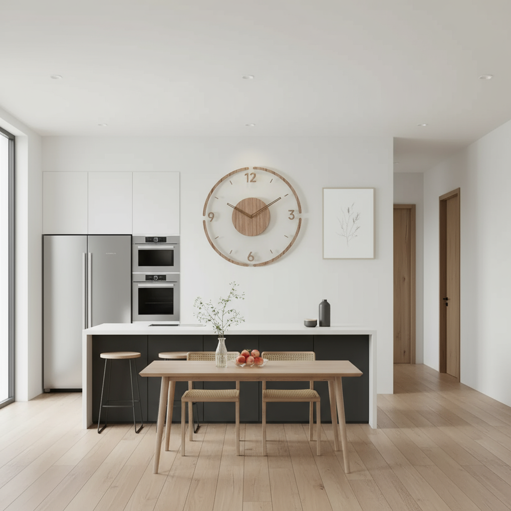 Wood Wall Clock with Transparent Minimal Design