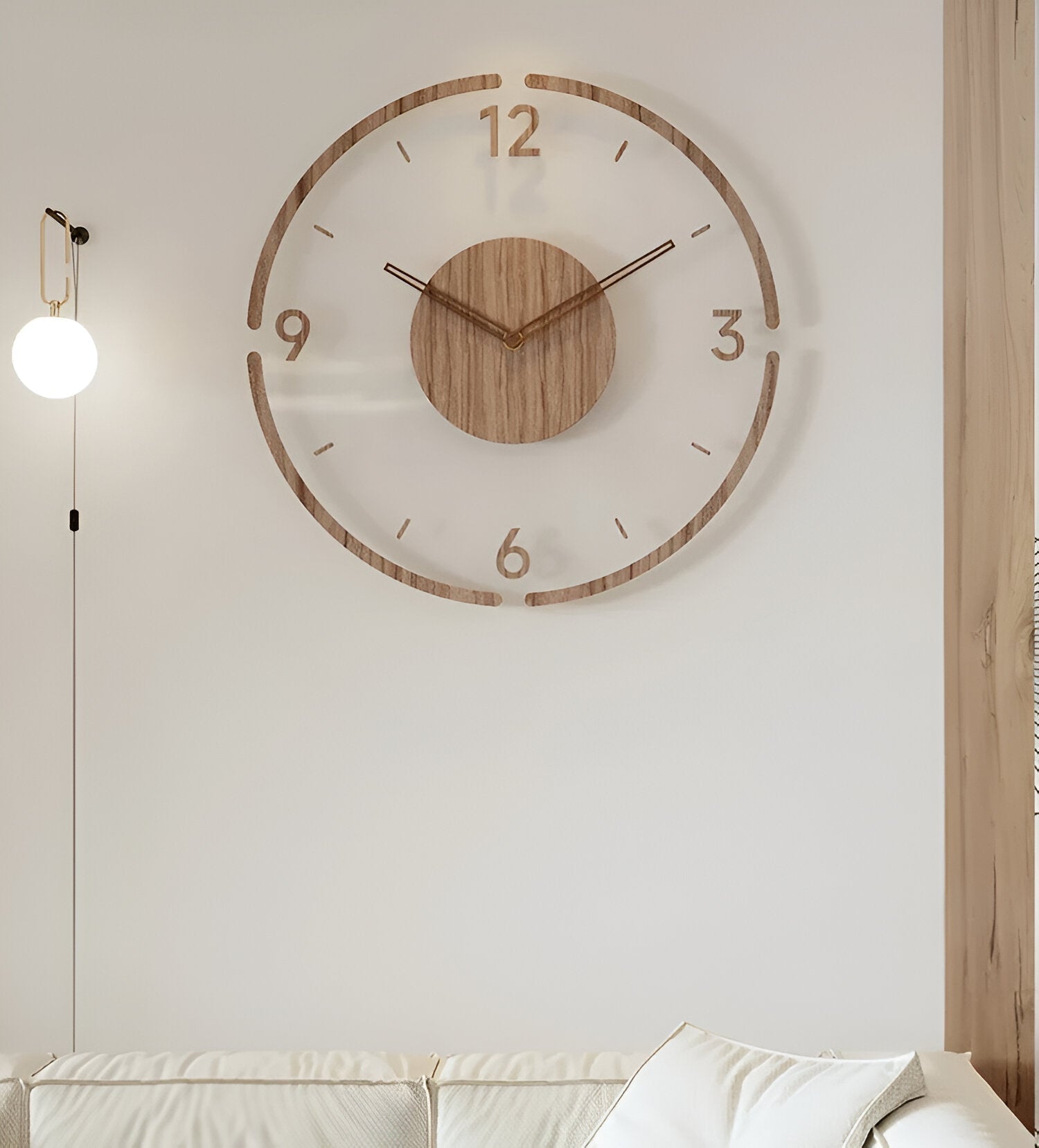 Wood Wall Clock with Transparent Minimal Design