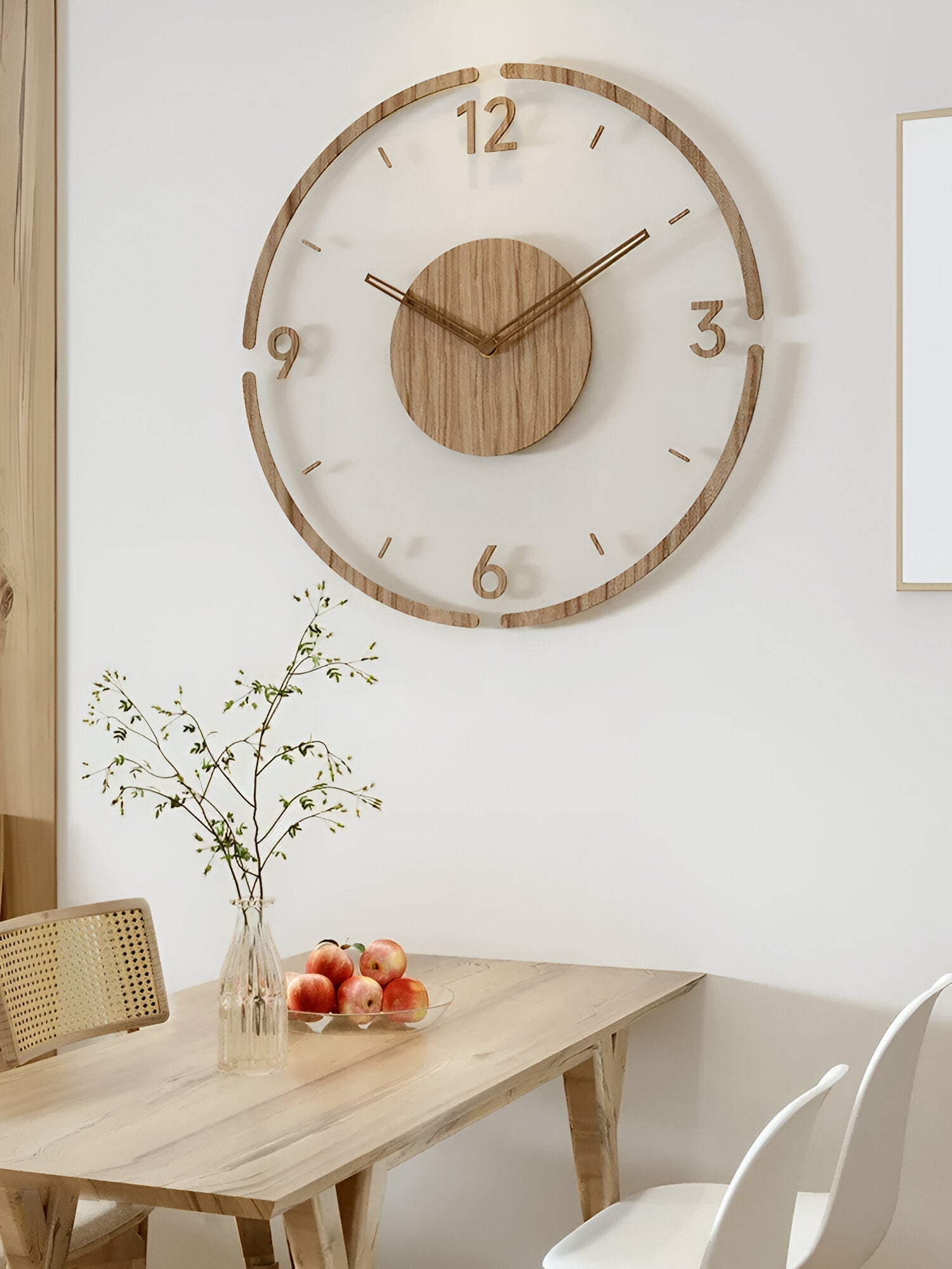 Wood Wall Clock with Transparent Minimal Design