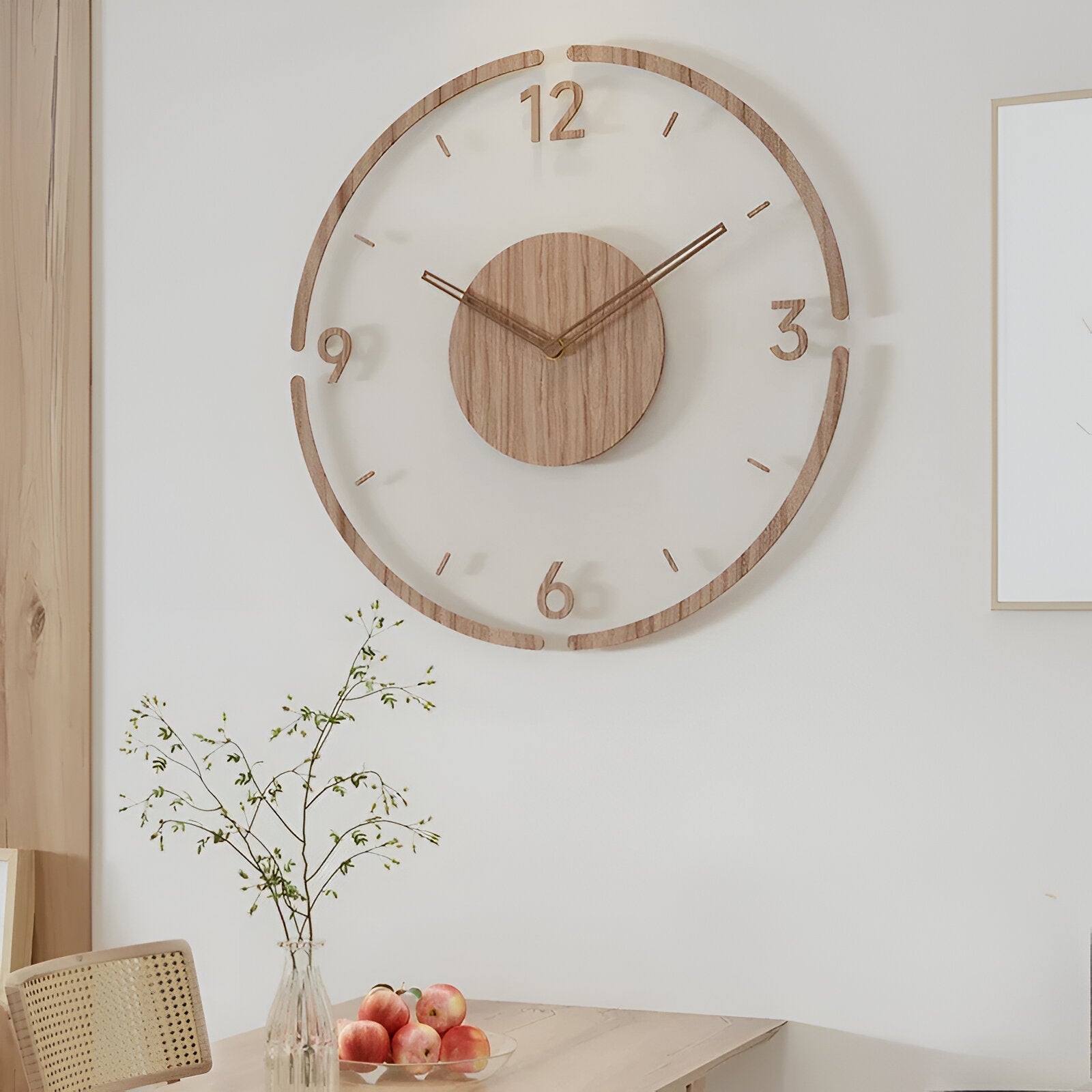 Wood Wall Clock with Transparent Minimal Design