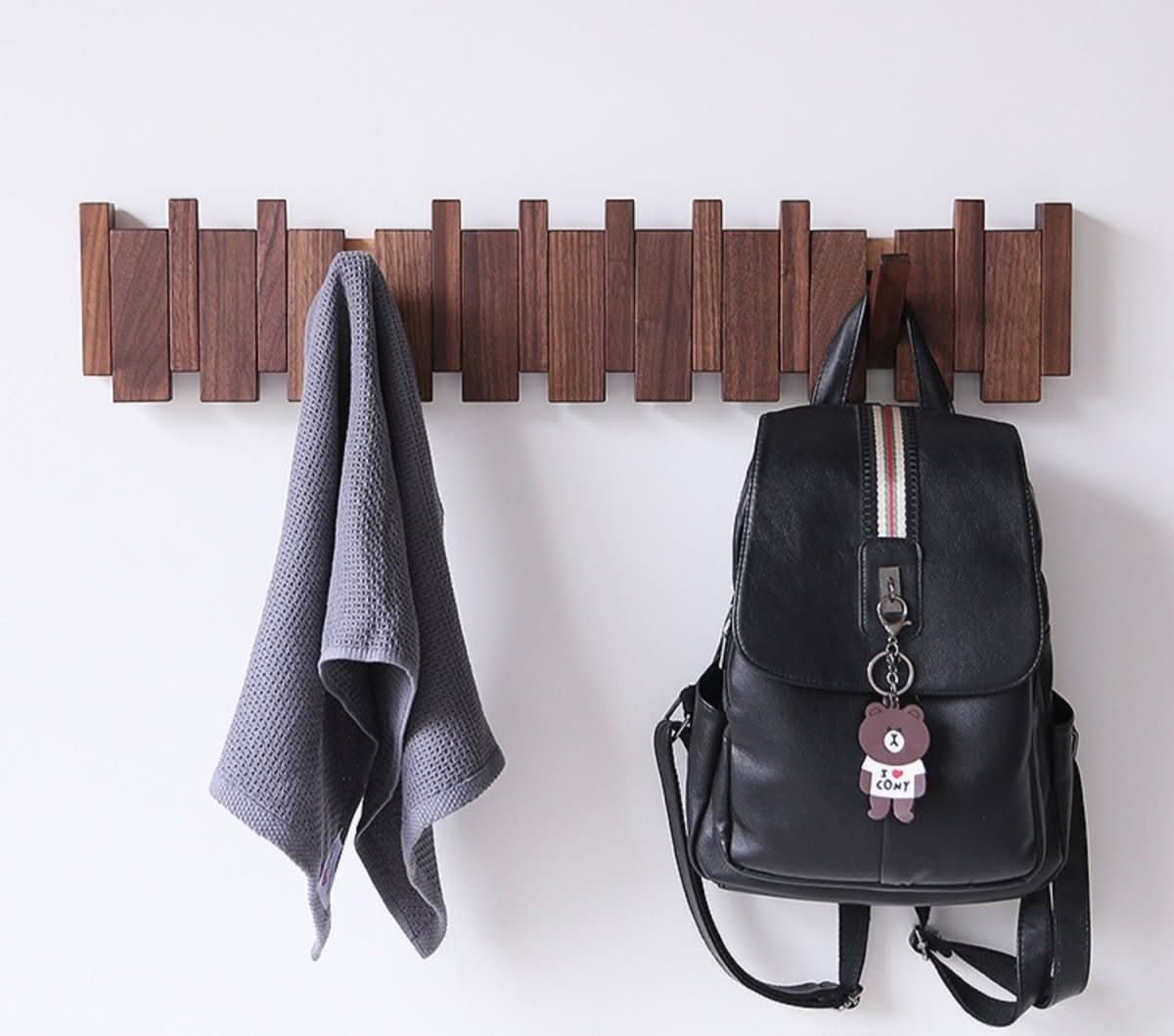 Wood Wall Coat Rack with Foldable Hook Design