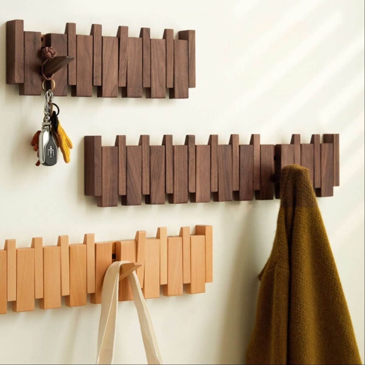 Wood Wall Coat Rack with Foldable Hook Design