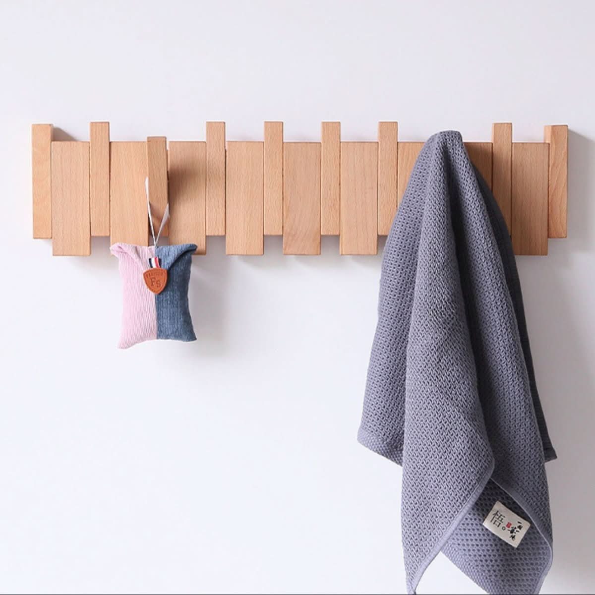 Wood Wall Coat Rack with Foldable Hook Design