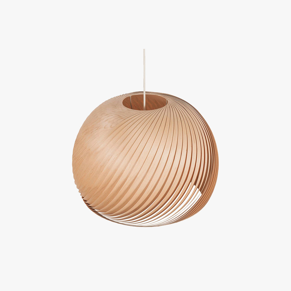 Wooden Spiral Pendant Light with Slatted Shade