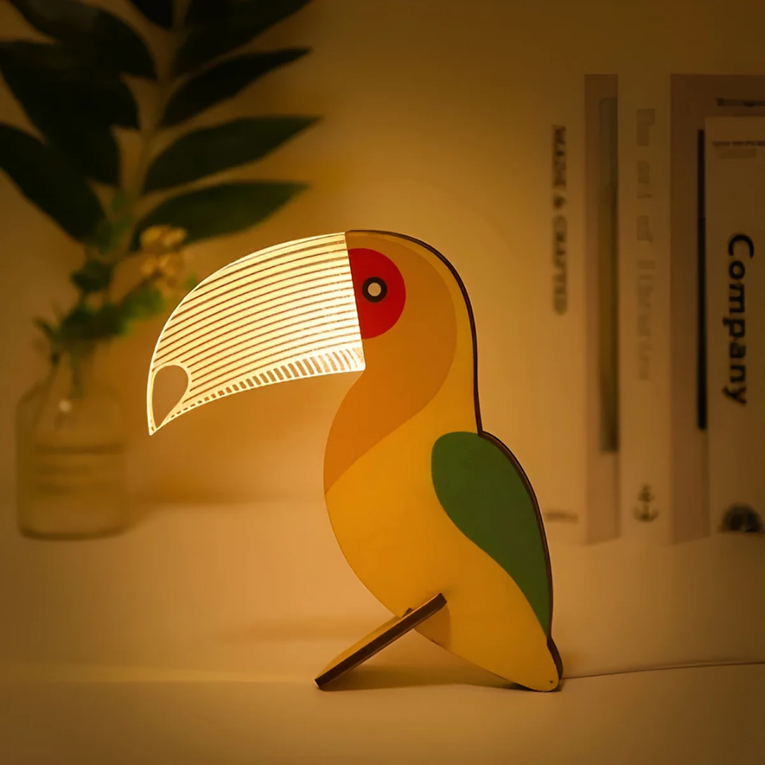 Wooden Toucan Table Lamp with Warm LED Light