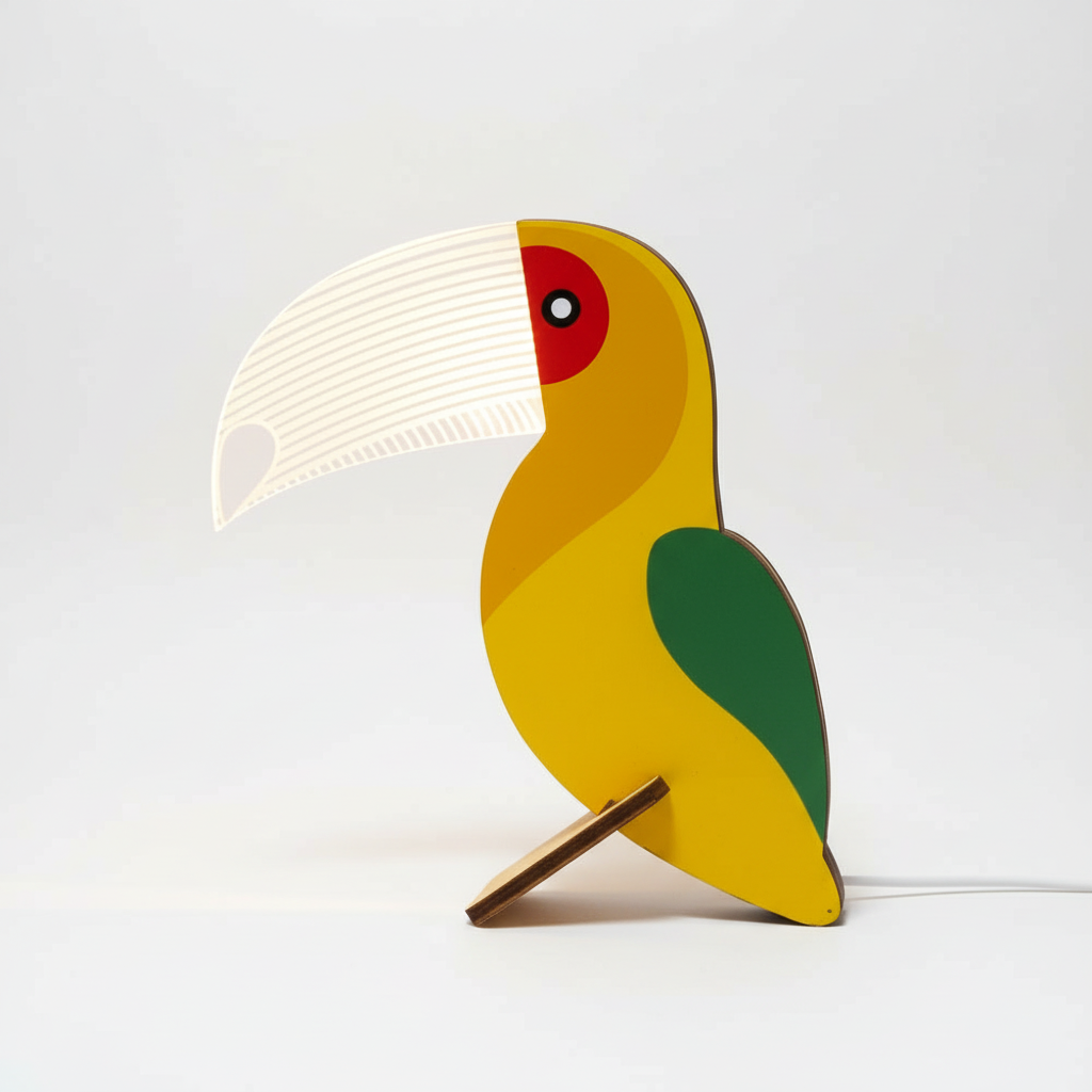Wooden Toucan Table Lamp with Warm LED Light